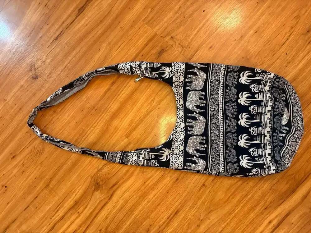 Elephant Print Boho Cotton Hobo Sling Shoulder Bag